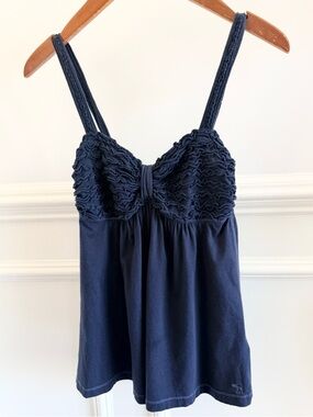 Abercrombie & Fitch Women Flawy Navy Blue Ruffled Bust Tank Top Camisole Size S